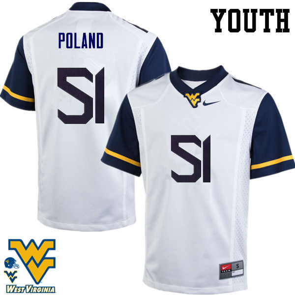 Youth #51 Kyle Poland West Virginia Mountaineers College Football Jerseys-White - Click Image to Close